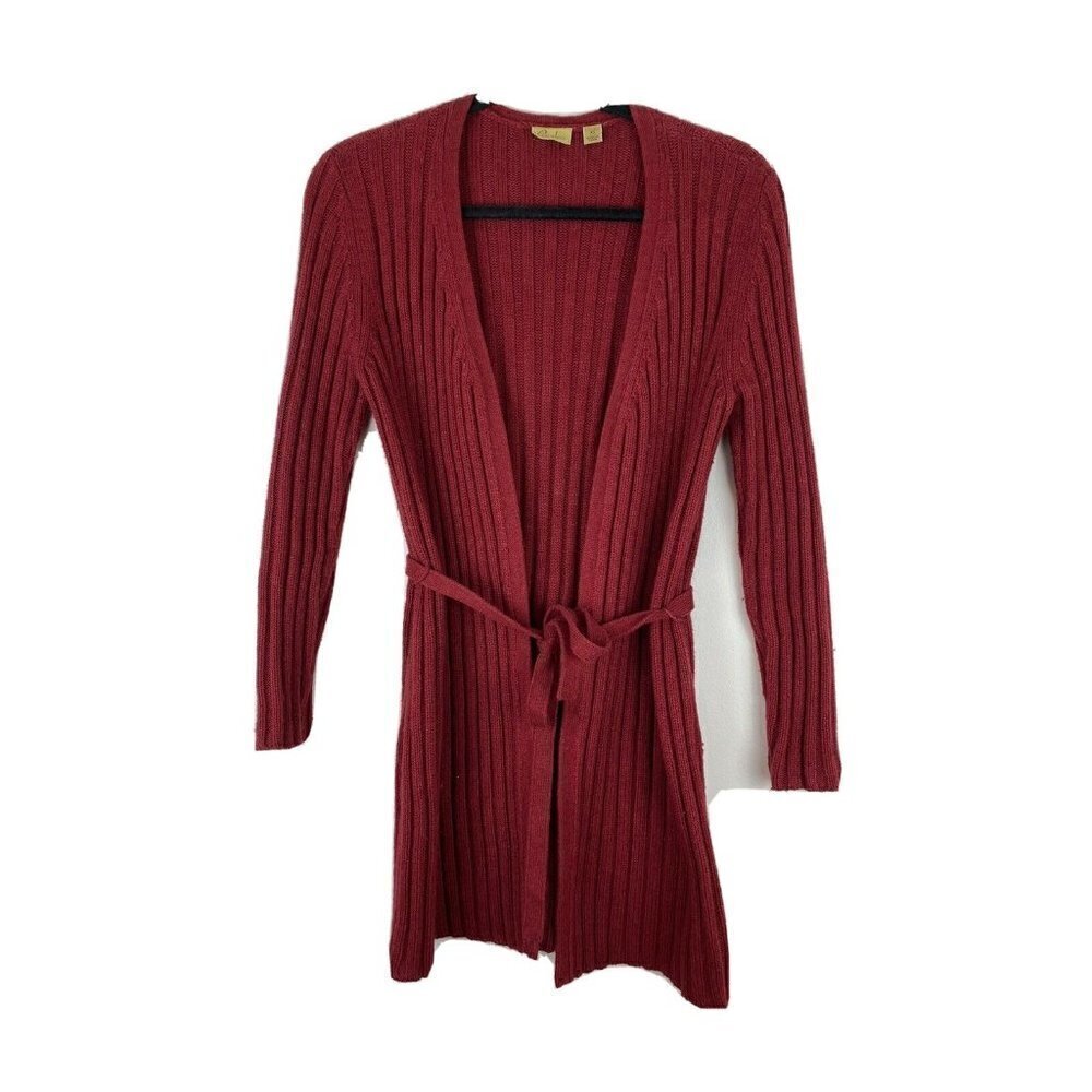 Caslon Silk Blend Red Sweater Open Front Tie Waist Size XS